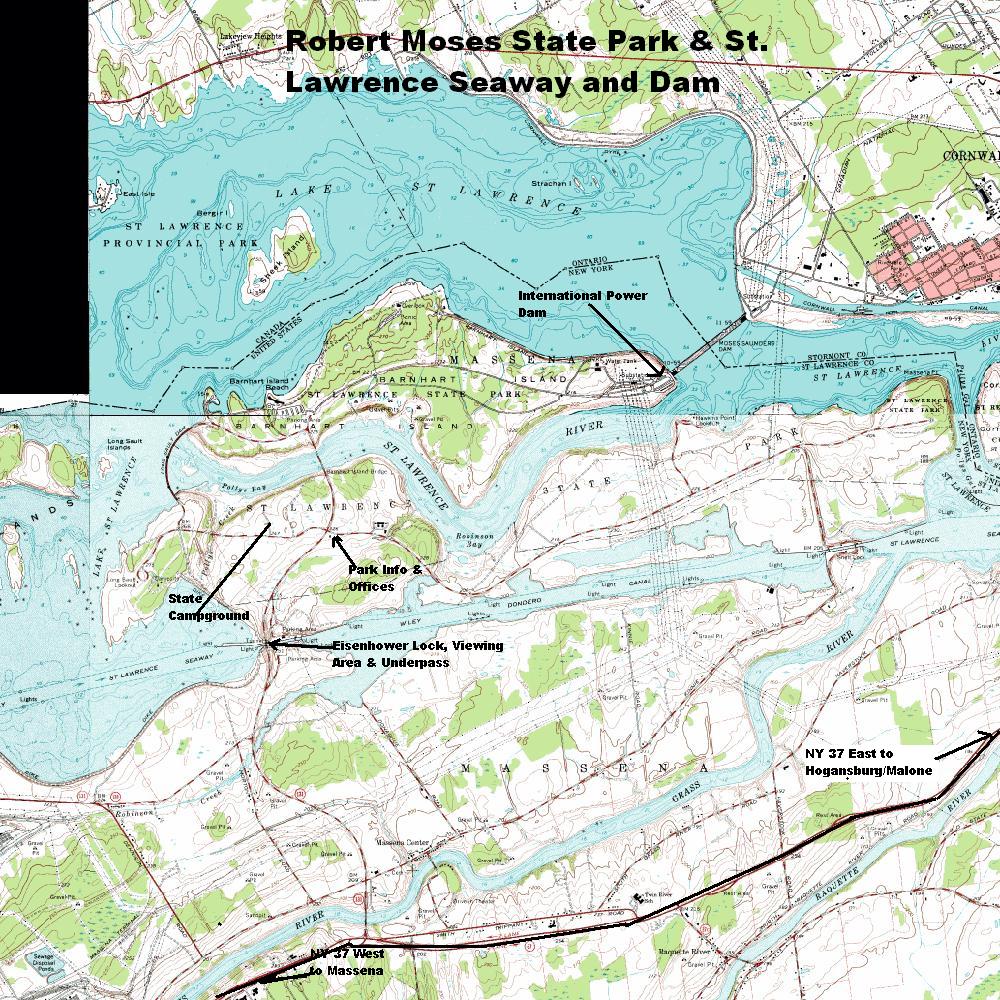 Robert Moses State Park and St Lawrence Seaway/Dam/River Topographic Map