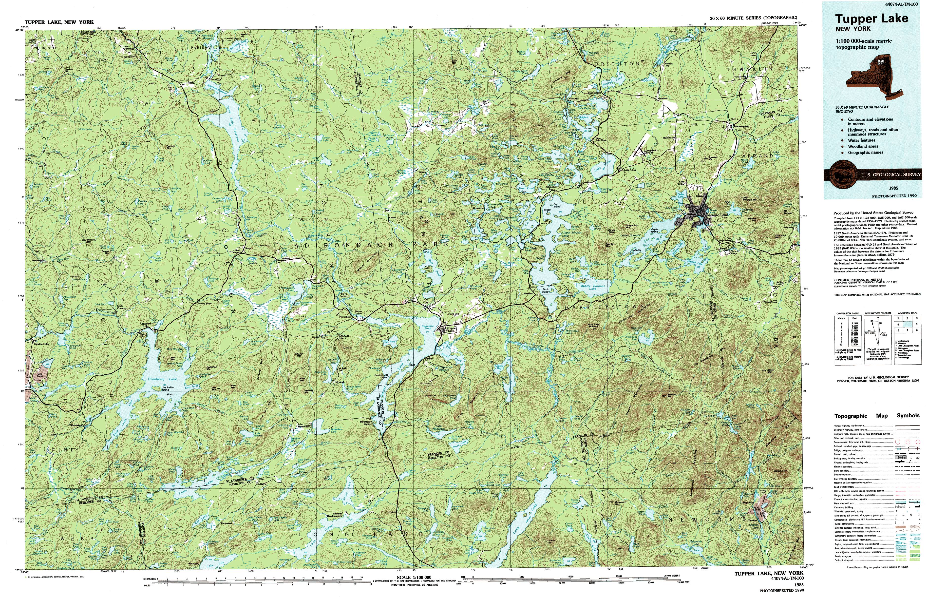 Tupper + Saranac Lake 1985 USGS Topographic Ma