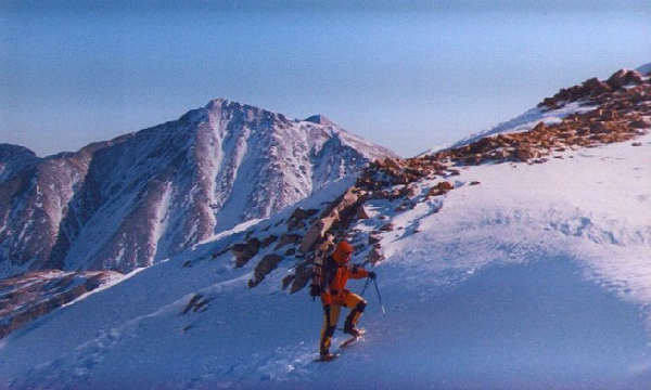 Snowshoeing in the mountains